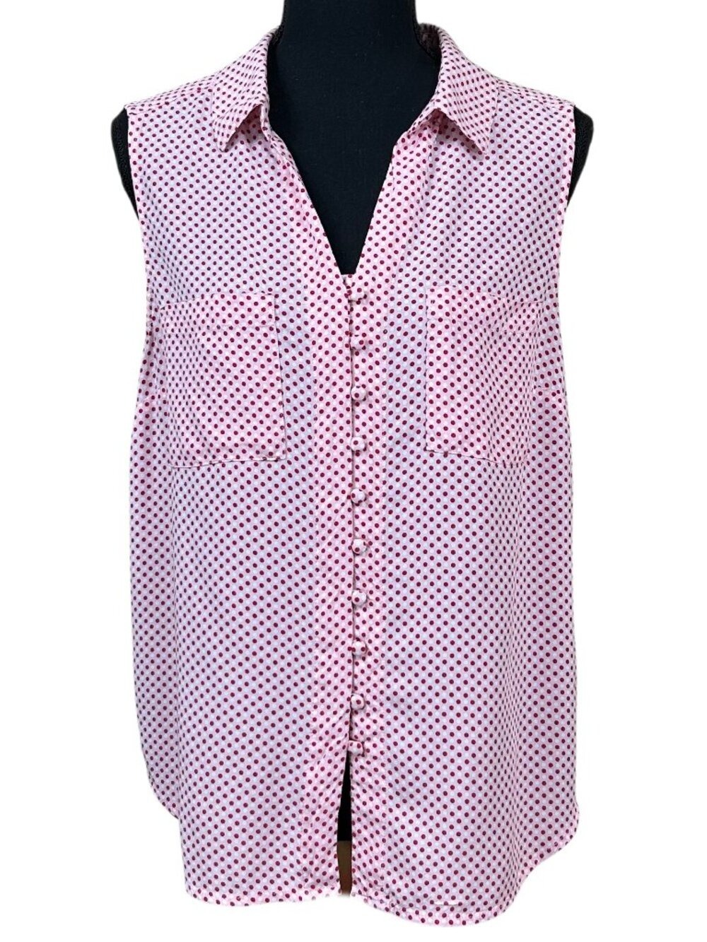 Velvet Heart Red Pink Polkadot Sleeveless Blouse Size M